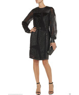 Helmut Lang Eros Fil Coupe Sheer Silk and Leather Metallic Dress $1195 sz 0 - $217.46 CAD
