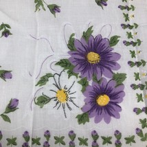 Vintage Handkerchief Hanky w/ Large Purple White Daisies Flowers Scallop Border - £22.01 GBP