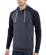 Men&#39;S Casual Long Sleeve Henley Sweatshirt Knit Fleece Active Sports Hoo... - £42.46 GBP