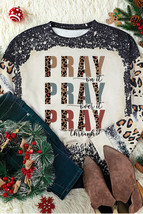 Black PRAY Letter Leopard Bleached Color Block Sweatshirt - $20.16