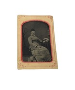 Antique Tintype Photo Victorian Seated Woman Pink Paper Frame 4&quot; - $274.54 MXN