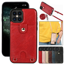 For iPhone 12 Pro/Max/XS/XR/7 8+ Leather Crossbody Srtap Card Holder Case Cover - £36.96 GBP