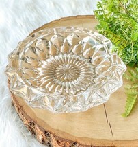 Vintage Heavy Clear Cut Glass Lead Crystal Cigar Cigarette Round Ashtray MCM - £14.88 GBP