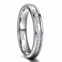 4mm 6mm 8mm Tungsten Rings for Men Women Silver Dome Polished Meteorite Inlay Ri - £18.44 GBP