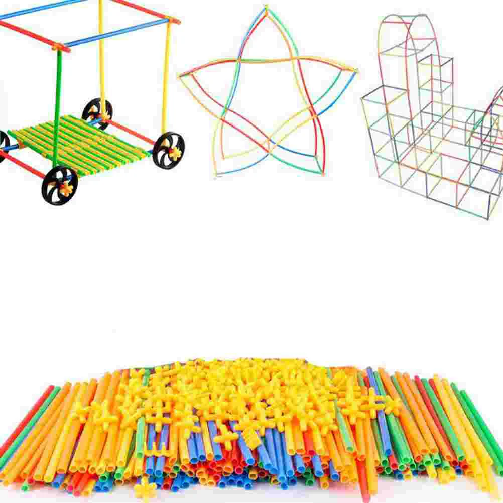 204Pcs Straw Assembling Blocks Kids Building Educational Toy Piece and Insert - £13.79 GBP