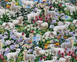 Cotton Spring Meadow Lambs Sheep Flowers Fabric Print by the Yard D582.75 - £10.18 GBP