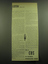 1945 CBS Columbia Broadcasting System Ad - Listen: March 24, 1945 - $18.49