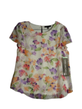 Sara Michelle Multicolored Floral Ruffle Cap Sleeve Blous Sheer Overlay ... - £10.95 GBP