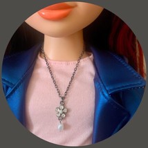 Rhinestone Flower Pearl Dangle Pendant Doll Necklace • 18” Fashion Doll Jewelry - £5.35 GBP