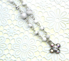 Women Clover Clear White Swarovski Elements Crystal Howlite Gemstone Necklace  - $9,999.00