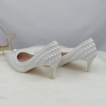 White Beads  women wedding shoes Bride High heels shoes ladies super big size pa - £171.50 GBP