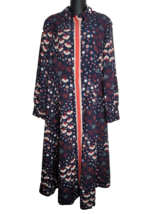 Boden Womens 8L Tall Button Dress Navy Pink Flower Design Long Sleeves P... - $44.99