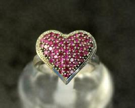 1.50Ct Round Cut Ruby Vintage Heart Valentine Wedding Ring 14K White Gold Finish - £78.45 GBP