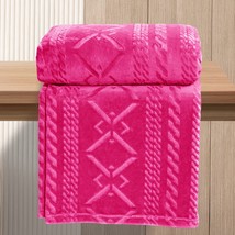 Decorative Geometry Pattern Plush Throw Blanket For Couch Sofa, Hot Pink, - £28.67 GBP