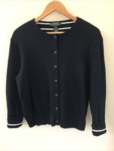 Ralph Lauren Cotton Dark Navy Blue Button Up Cardigan Casual Sweater L 46&quot; - £29.63 GBP
