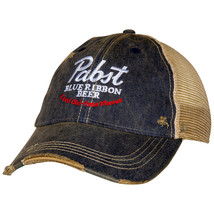 Pabst Blue Ribbon Beer Good Old Flavor Vintage Trucker Hat Blue - £26.28 GBP