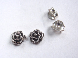Blooming Rose Flower 925 Sterling Silver Stud Earrings - £4.95 GBP