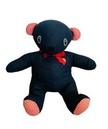 Denim Plush Texas Teddy Bear  Big Eyes And Checkered Ears / Feet Red Bow... - £24.84 GBP