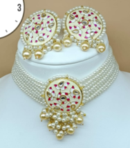 Indian Bollywood Gold Plated Kundan Pearl Choker Necklace Earrings Jewelry Set - £22.50 GBP