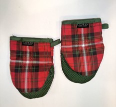 RALPH LAUREN Set of 2 Christmas Holiday Tartan Red Plaid Mini Oven Mitts... - £7.47 GBP