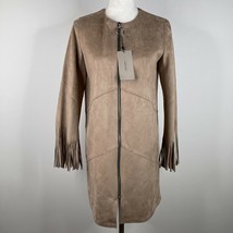 NEW Zara Basic Outerwear Faux Leather Coat Size S Beige Fringe Accents Z... - $34.64