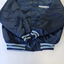 Vintage 1980s Petro-Chem Insulation Men's Blue Satin Varsity Jacket Chest 50" image 14