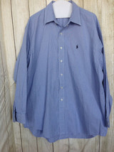 RALPH LAUREN MENS SHIRT XL BUTTON FRONT 100% TWO-PLY COTTON BLUE &amp; WHITE... - $10.29