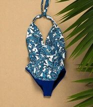 CHAPS Size 14 Blue White Paisley Ruched Halter Swim Bathing Swim Suit on... - €14,60 EUR