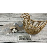 Woven Hen Basket, Fresh Eggs Prop Pack &amp; Cement Chicks 3 pk Lot of Hen C... - £19.85 GBP