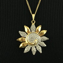 HAMMERED SUN vintage pendant necklace - 23.5&quot; mixed metal silver gold Br... - $25.00