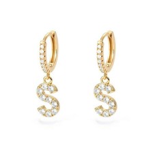 1Ct Round Cut Moissanite &quot;S&quot; Letter Drop/Dangle Earrings 14K Yellow Gold Plated - £118.69 GBP