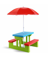 4 Seat Kids Picnic Table W/Umbrella Garden Yard Folding Children Bench O... - £92.99 GBP