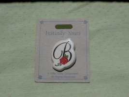 Letter B with Red  Rose, Vintage Initial Brooch Pin, 1980s Ceramic - $7.69