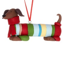 Red Dachshund Dog in Sweater Christmas Holiday Ornament - $15.50