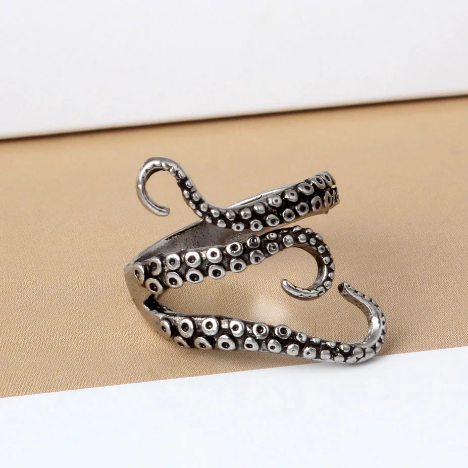 Fashion Men Rings Silver Color Color Alloy Steel Vintage Octopus Style Irregular - £11.30 GBP