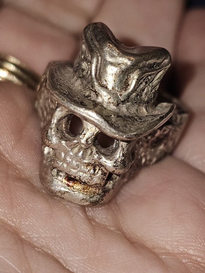 Skull Ring 925 Silver Ring Goth BIker Skull Hat Reaper Item image 6