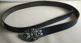 Vtg Alpaca Mexico Silver Buckle Black Leather Belt Size 34 U5 - £17.32 GBP