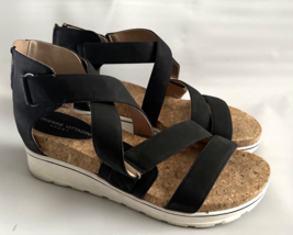 Adrienne Vittadini Cecilia Black White Wedge Sport Sandals Shoes Size 10 M Women - £18.64 GBP