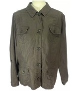 Eddie Bauer Women’s Olive Green Linen Blend Utility Jacket Unlined Size XXL - £22.39 GBP