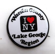Warren County Lake George Region I LOVE NY Pinback Button Vintage Heart NY - $9.99