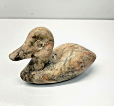 Carved Stone Duck Paperweight Figurine Orange Brown Black Polished Vintage - £11.96 GBP