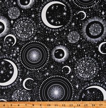 Cotton Glow in the Dark Moons Stars Night Black Fabric Print by Yard D475.88 - £11.95 GBP