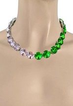 Elegant Classic Evening One Strand Necklace Earrings Set Pink &amp; Green Crystals - £24.66 GBP