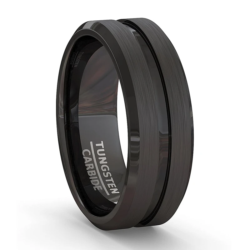 House Home 8mm Men Rings Jewelry Black Groove Matte Stainless Steel Wedding Enga - £19.98 GBP