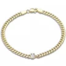 .30ct G SI 14K Yellow Gold Emerald Cut Diamond Cuban Bracelet 7" Long - $2,500.00
