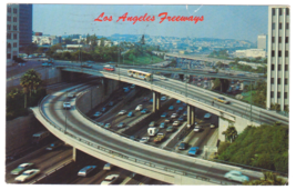 Vtg Postcard-Los Angeles Freeways CA-Traffic Cars-Skyline-Stamp-Chrome-CA6 - $6.26