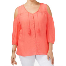 NY Collection Womens Plus Size Cold Shoulder Peasant Top, 1X, Coral Cant... - $34.65