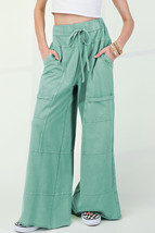 Mint Green Mineral Wash Exposed Seam Drawstring Elastic Waistband Wide L... - $725.98 MXN