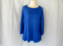 Karen Scott sweater tunic XL blue scoop neck 3/4 sleeves ribbed hem slits - $13.67