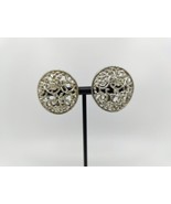 Sarah Coventry Vintage Clip Earrings Silver Tone Frozen Lace Round Intri... - £15.67 GBP